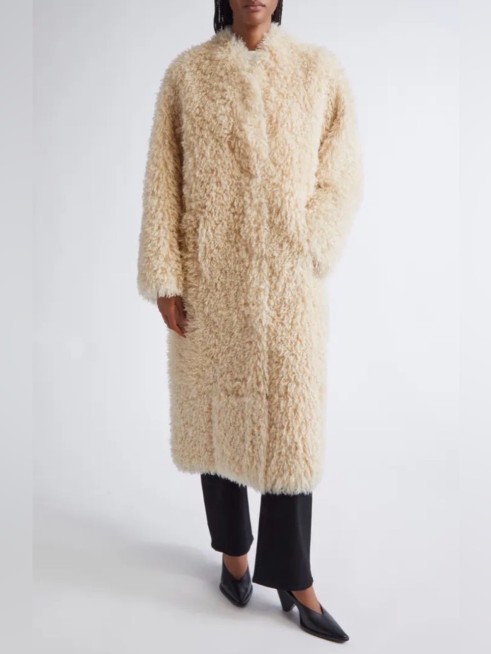 Stand Studio‎ Carolina Faux Fur Shaggy Coat Cream Ivory Size 4